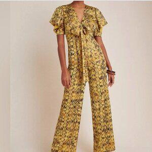 Current Air Saffron/Mustard Snake-Printed Jumpsuit